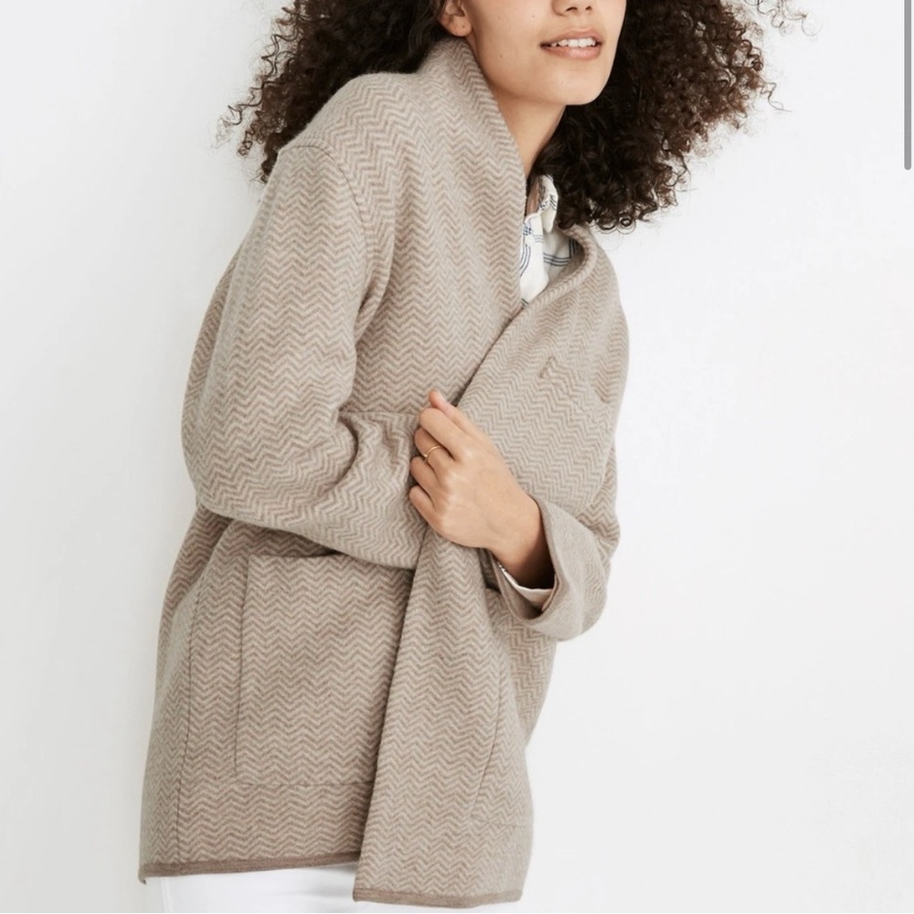 Madewell Mattson Cream Herringbone Sweater Coat Merino Wool size XS